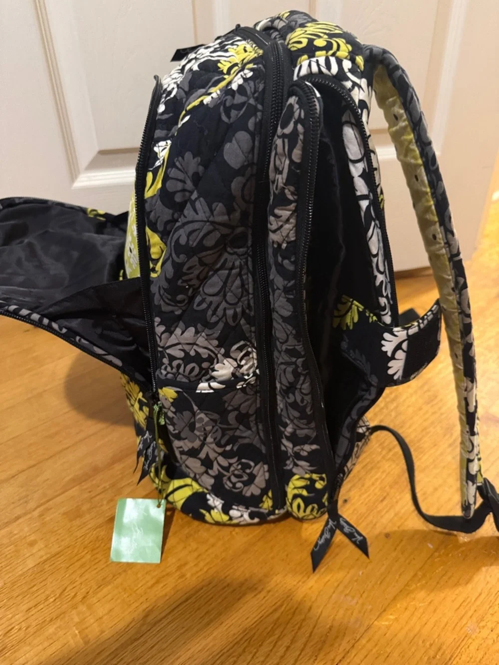 Vera Bradley Baroque Black Gray Yellow Floral Laptop Backpack